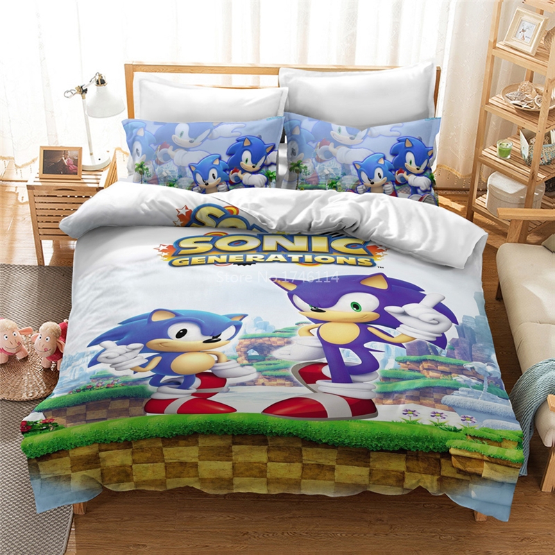 3D Sonic The Hedgehog Duvet Cover Set Children Kids Bedding Set Bedclothes Home Textile Twin Full Queen King Super King Size
