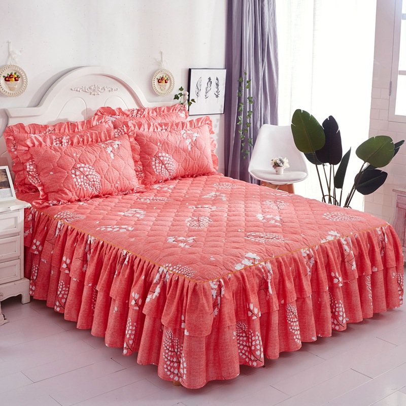 Thicken Bed Skirt Double Lace Bed Skirt Bedspread Polyester Bed Sheet for Wedding Housewarming Gift Bed Cover with Elastic Band