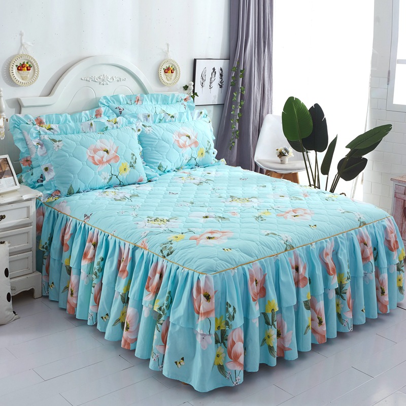 Thicken Bed Skirt Double Lace Bed Skirt Bedspread Polyester Bed Sheet for Wedding Housewarming Gift Bed Cover with Elastic Band