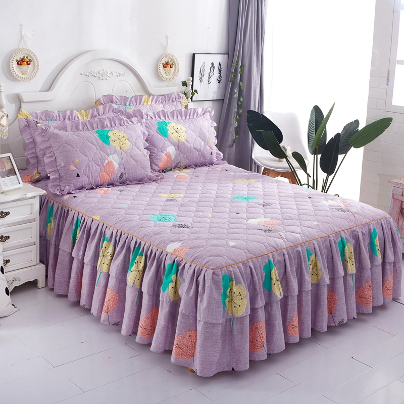 Thicken Bed Skirt Double Lace Bed Skirt Bedspread Polyester Bed Sheet for Wedding Housewarming Gift Bed Cover with Elastic Band