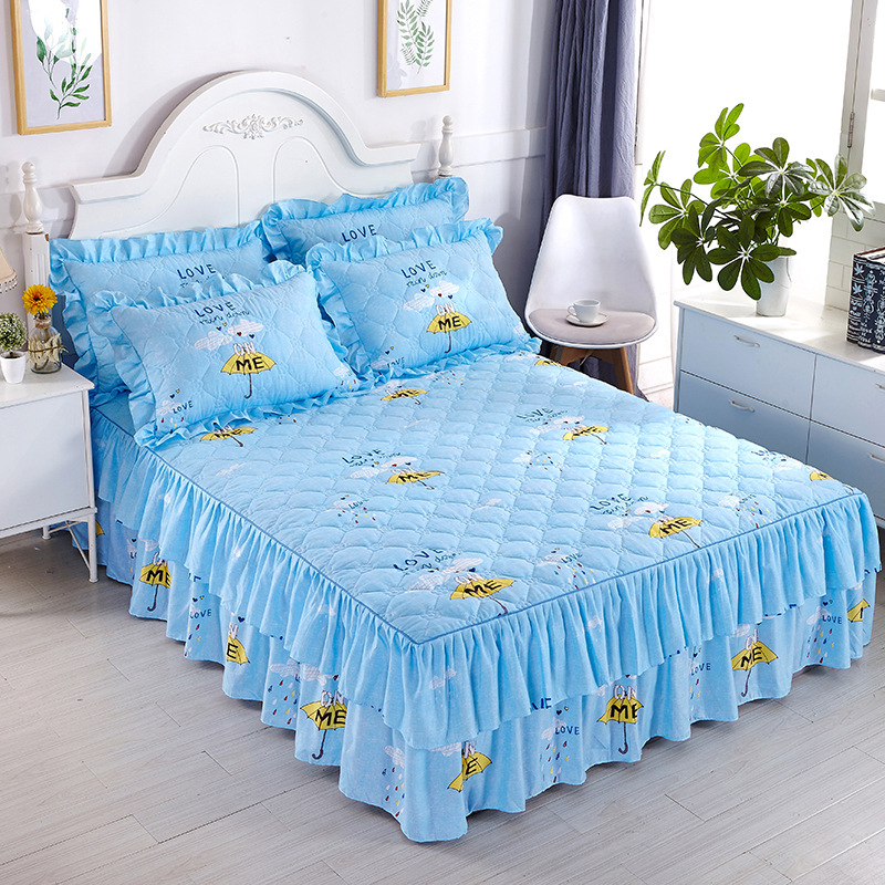 Thicken Bed Skirt Double Lace Bed Skirt Bedspread Polyester Bed Sheet for Wedding Housewarming Gift Bed Cover with Elastic Band