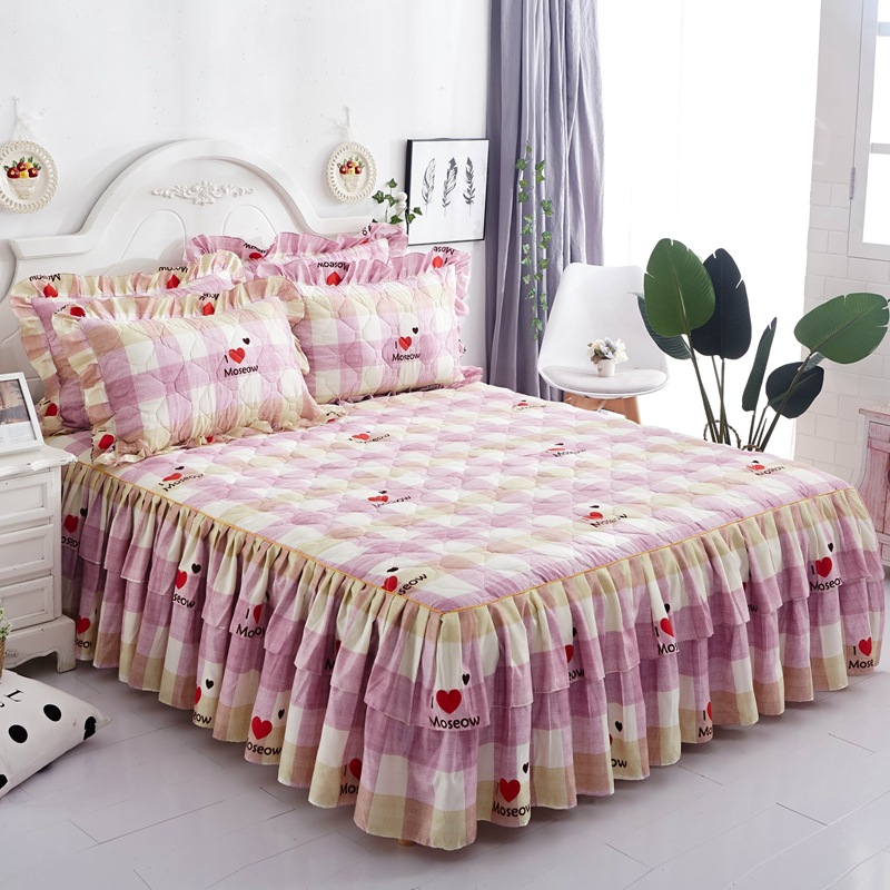 Thicken Bed Skirt Double Lace Bed Skirt Bedspread Polyester Bed Sheet for Wedding Housewarming Gift Bed Cover with Elastic Band