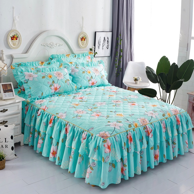 Thicken Bed Skirt Double Lace Bed Skirt Bedspread Polyester Bed Sheet for Wedding Housewarming Gift Bed Cover with Elastic Band