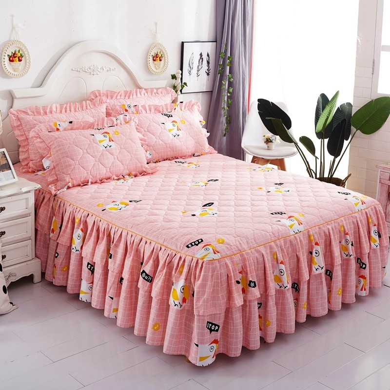 Thicken Bed Skirt Double Lace Bed Skirt Bedspread Polyester Bed Sheet for Wedding Housewarming Gift Bed Cover with Elastic Band