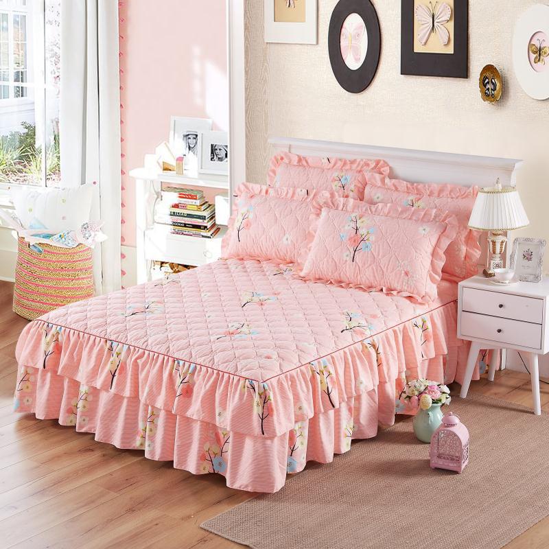 Thicken Bed Skirt Double Lace Bed Skirt Bedspread Polyester Bed Sheet for Wedding Housewarming Gift Bed Cover with Elastic Band