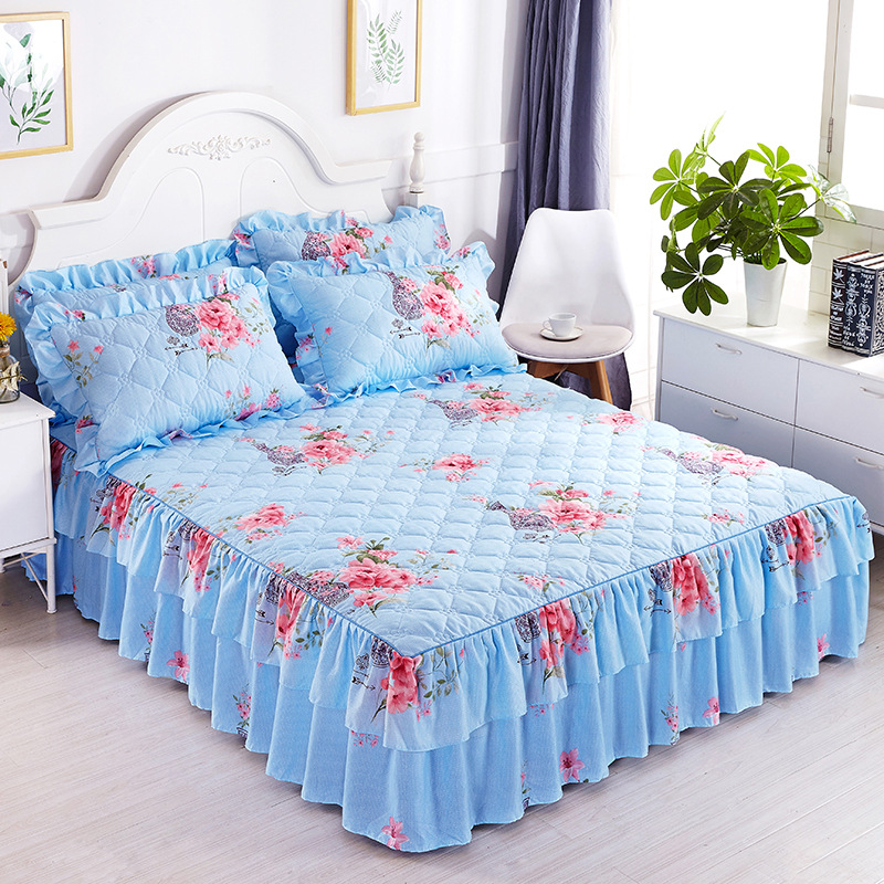 Thicken Bed Skirt Double Lace Bed Skirt Bedspread Polyester Bed Sheet for Wedding Housewarming Gift Bed Cover with Elastic Band