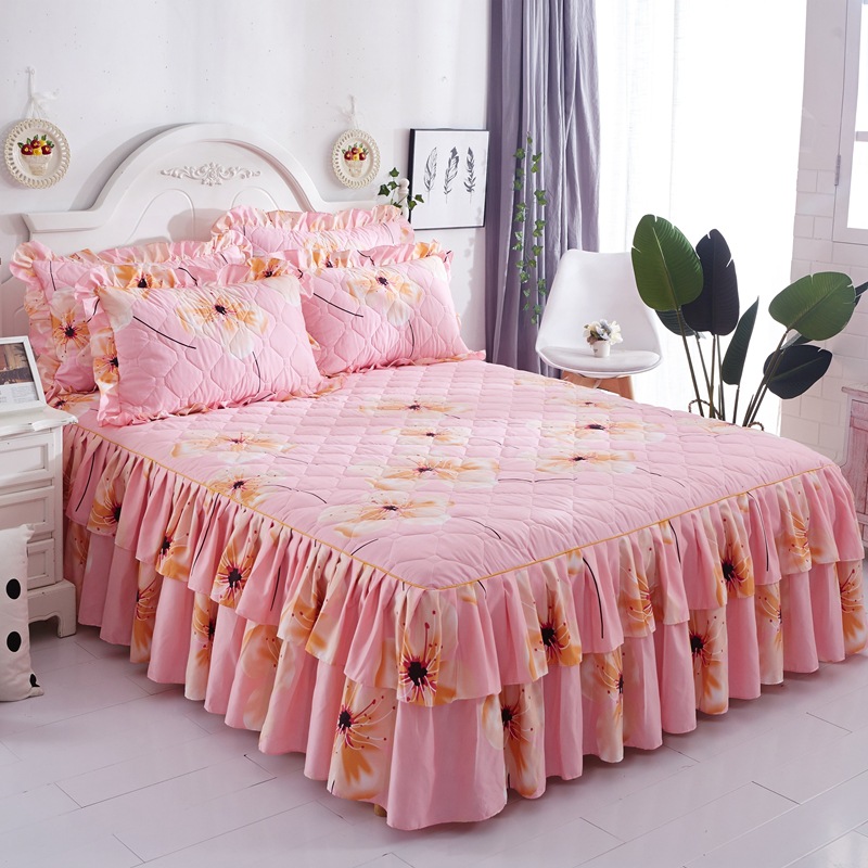 Thicken Bed Skirt Double Lace Bed Skirt Bedspread Polyester Bed Sheet for Wedding Housewarming Gift Bed Cover with Elastic Band