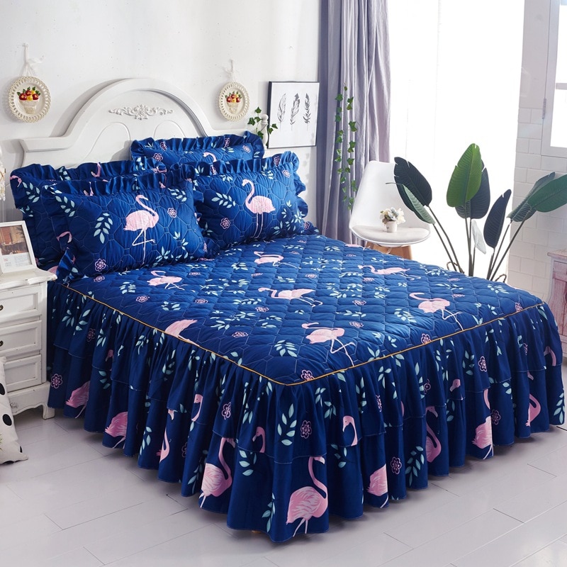 Thicken Bed Skirt Double Lace Bed Skirt Bedspread Polyester Bed Sheet for Wedding Housewarming Gift Bed Cover with Elastic Band