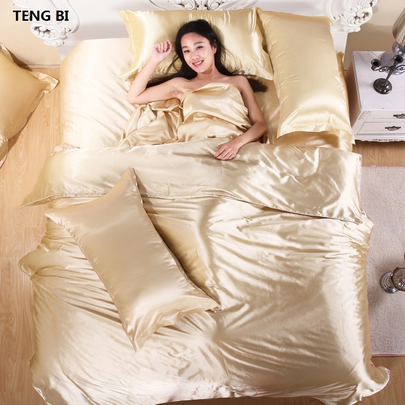 HOT! 100% pure satin silk bedding set,Home Textile King size bed set,bedclothes,duvet cover flat sheet pillowcases Wholesale
