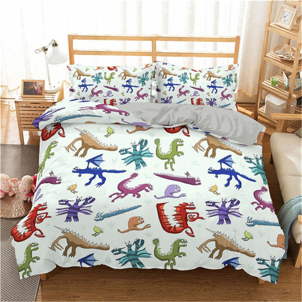 ZEIMON 3d Dinosaur Family Bedding Set For Kids Cartoon Printed Bed Cover Single Boys Duvet Cover Set Single Size Bedclothes