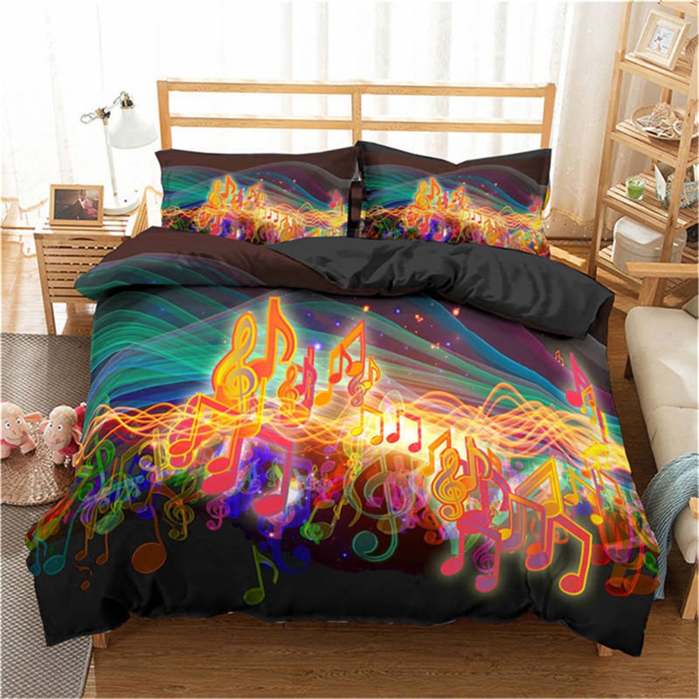 ZEIMON Bedding Set 3d Music Note Printed Home Textiles Guitar Pattern Duvet Cover Set Luxury Comforter King Size Bedclothes