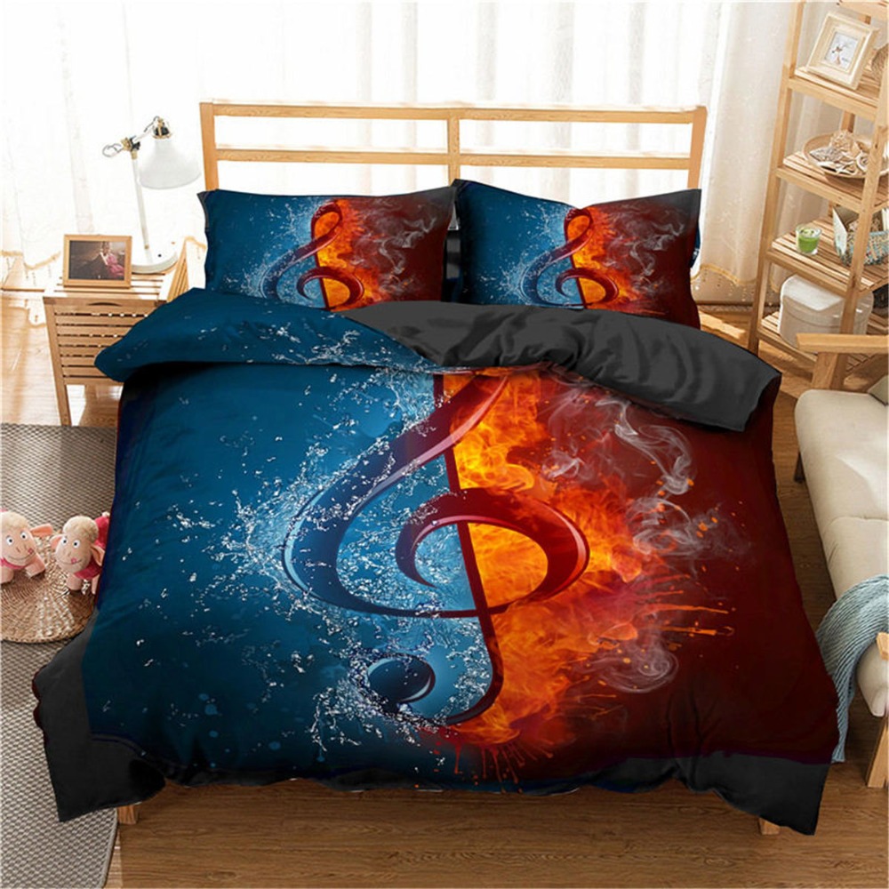 ZEIMON Bedding Set 3d Music Note Printed Home Textiles Guitar Pattern Duvet Cover Set Luxury Comforter King Size Bedclothes