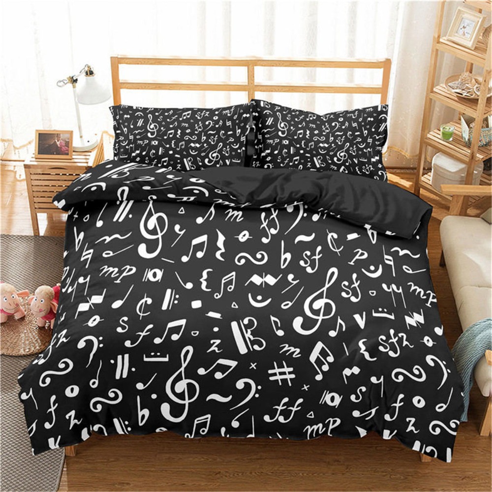 ZEIMON Bedding Set 3d Music Note Printed Home Textiles Guitar Pattern Duvet Cover Set Luxury Comforter King Size Bedclothes