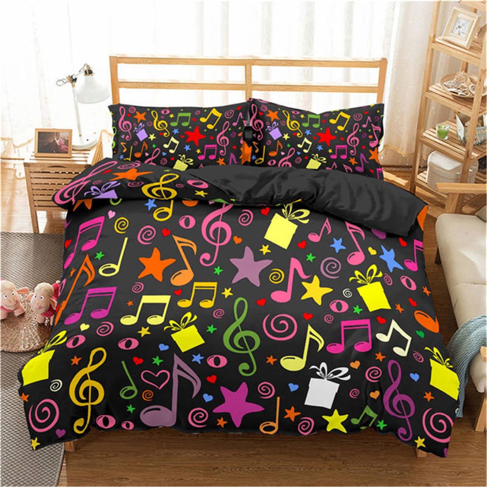 ZEIMON Bedding Set 3d Music Note Printed Home Textiles Guitar Pattern Duvet Cover Set Luxury Comforter King Size Bedclothes