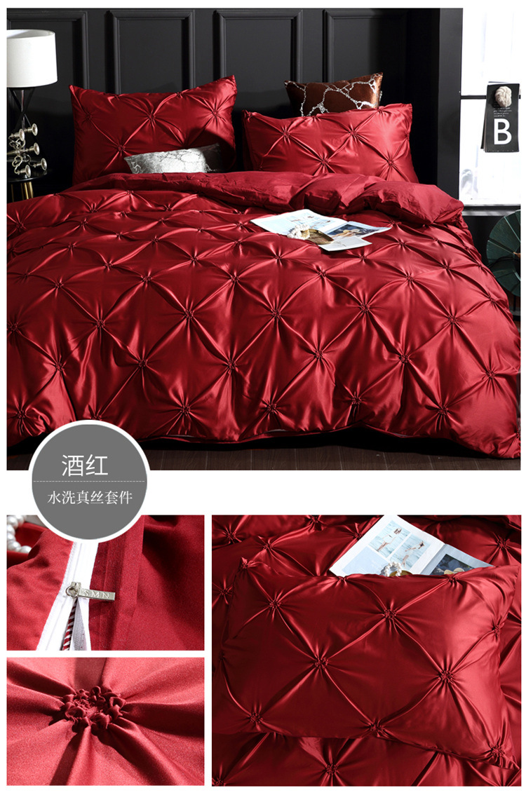 Satin Silk Comforter Bedding Set Luxury Comfortable Adult Bedding Linens Red Gray Bed Cover Twin Bed Duvet Cover Set Pillowcases