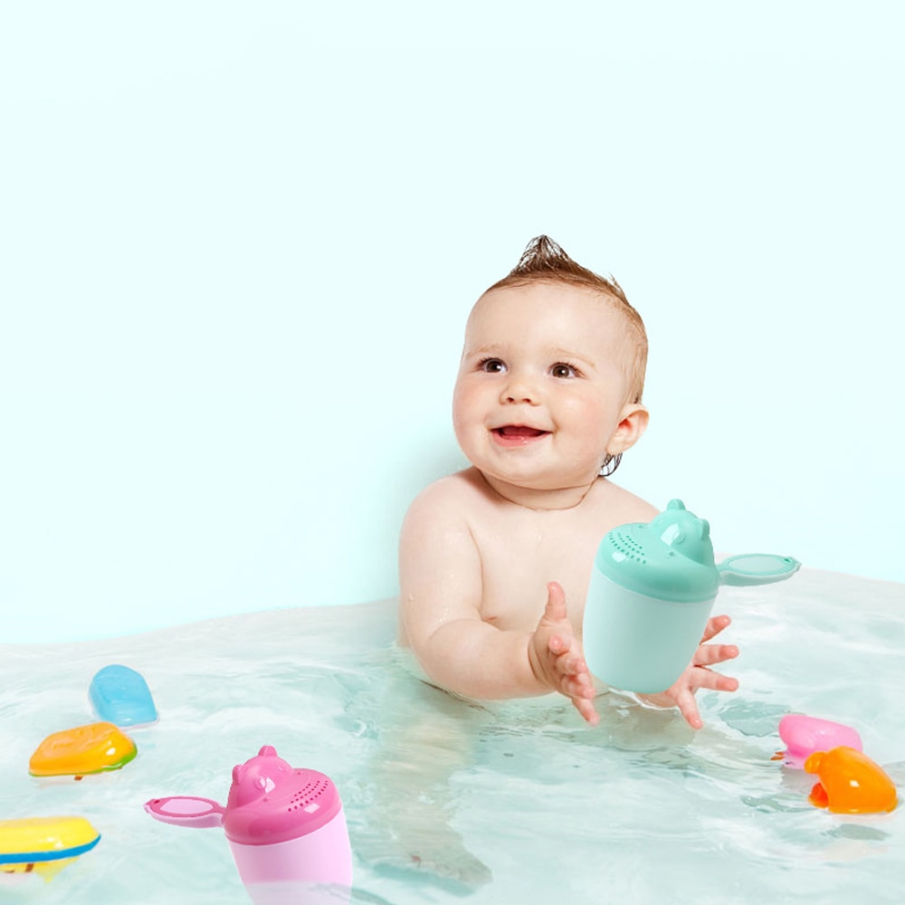 Baby Cartoon Hippopotamus Bathing Cup Newborn Kid Shower Shampoo Cup Baby Shower Water Spoon Bath Wash Cup Baby Things