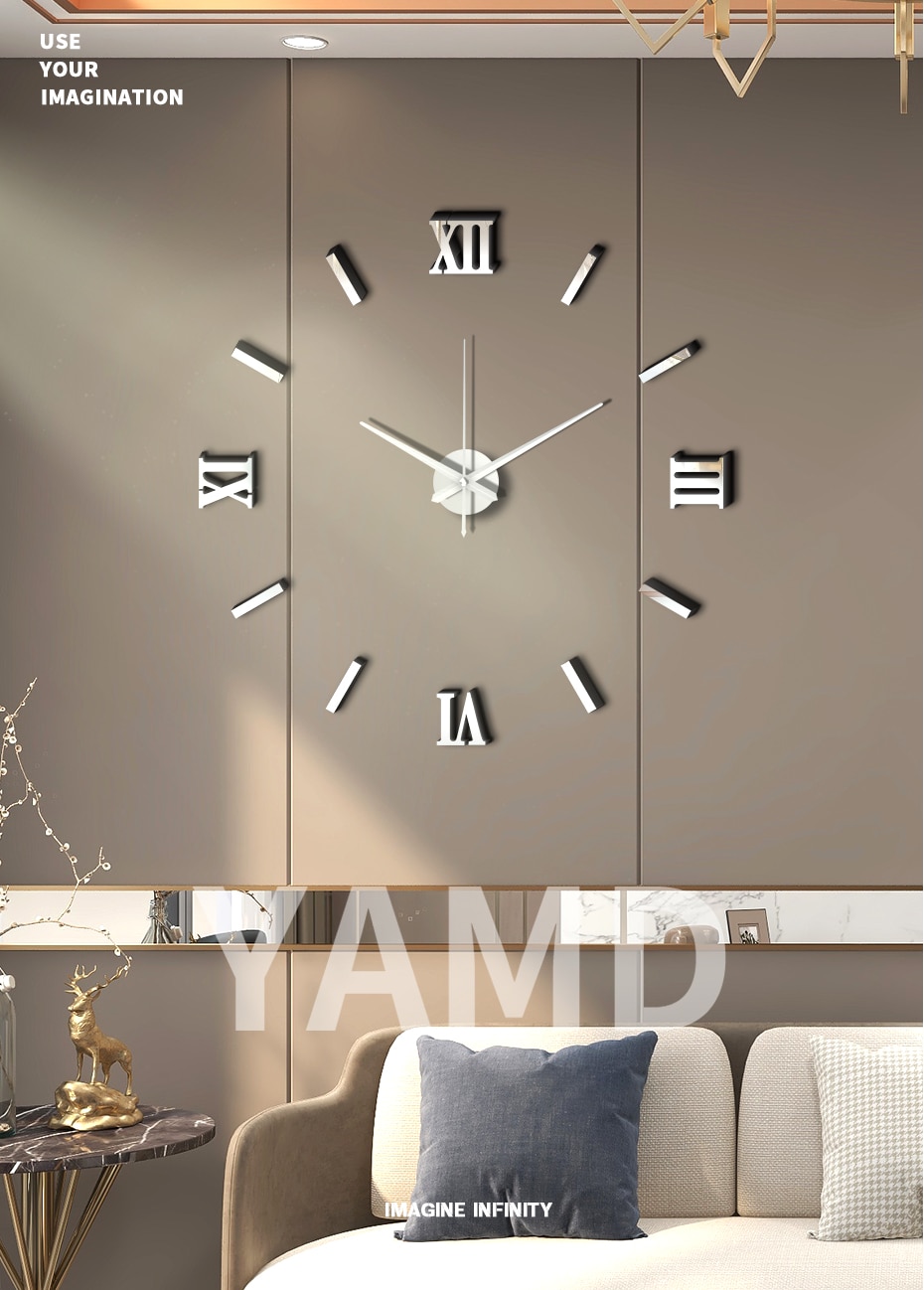 Modern Art 3D DIY Wall Sticker Clock Home Decor  Simple Useful Functioning Acrylic Mirror Wall Sticker Clock for Living Room