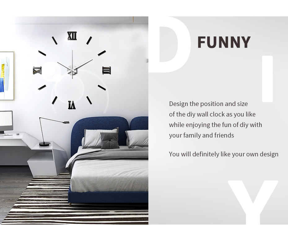 Modern Art 3D DIY Wall Sticker Clock Home Decor  Simple Useful Functioning Acrylic Mirror Wall Sticker Clock for Living Room