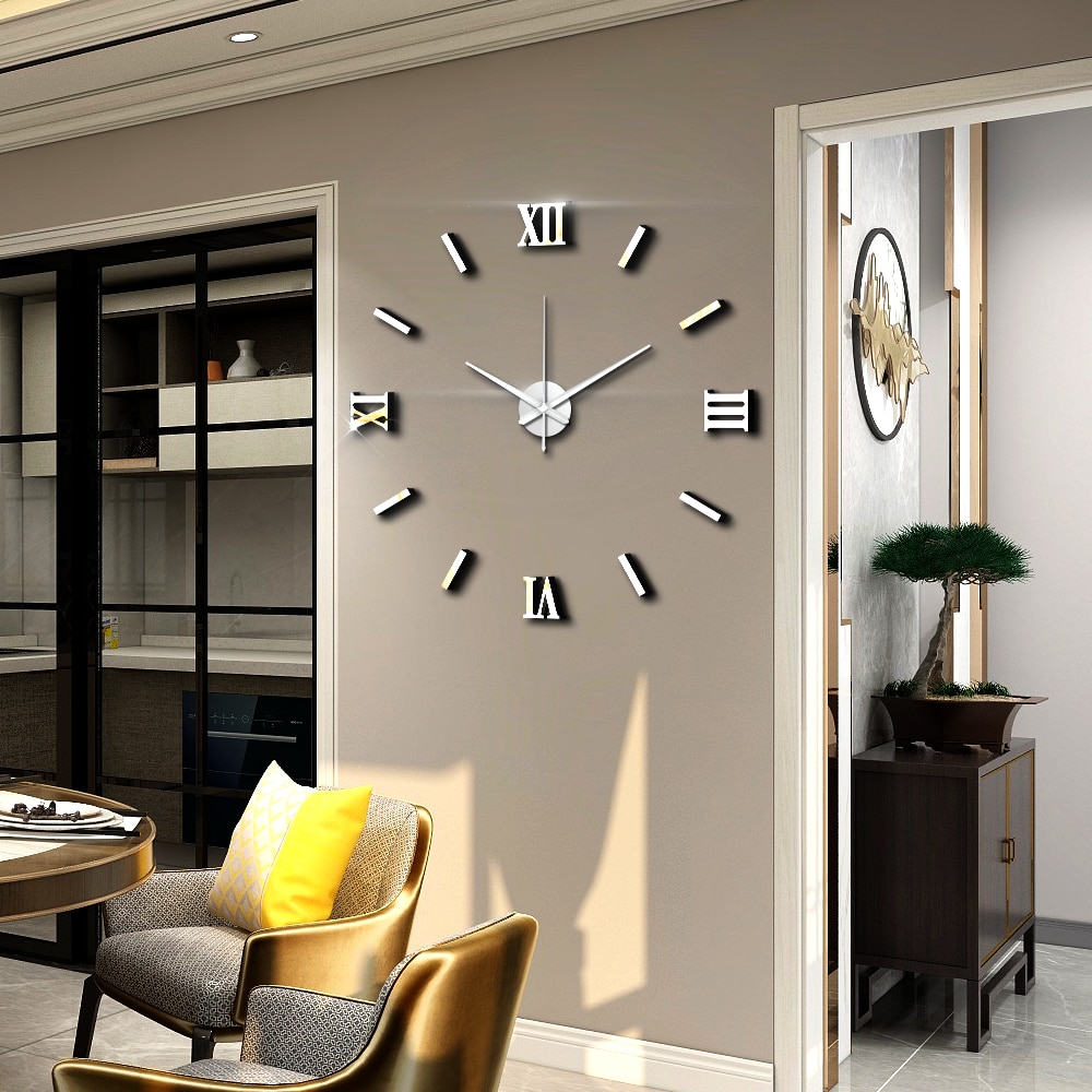 Modern Art 3D DIY Wall Sticker Clock Home Decor  Simple Useful Functioning Acrylic Mirror Wall Sticker Clock for Living Room