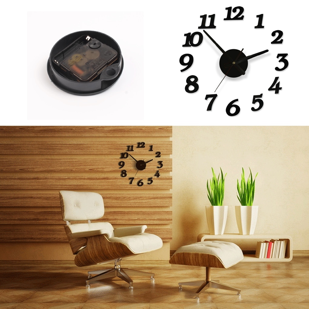 3D Large Wall Clock Sticker Acrylic Silent Digital Big DIY Self adhesive Wall Clock Modern Design for  Room Home Office Decor