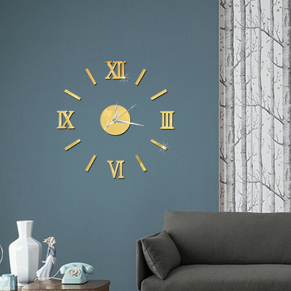 Modern DIY Large Wall Clock 3D Mirror Surface Sticker Home Decor Art Giant Wall Clock Watch With Roman Numerals Big Clock