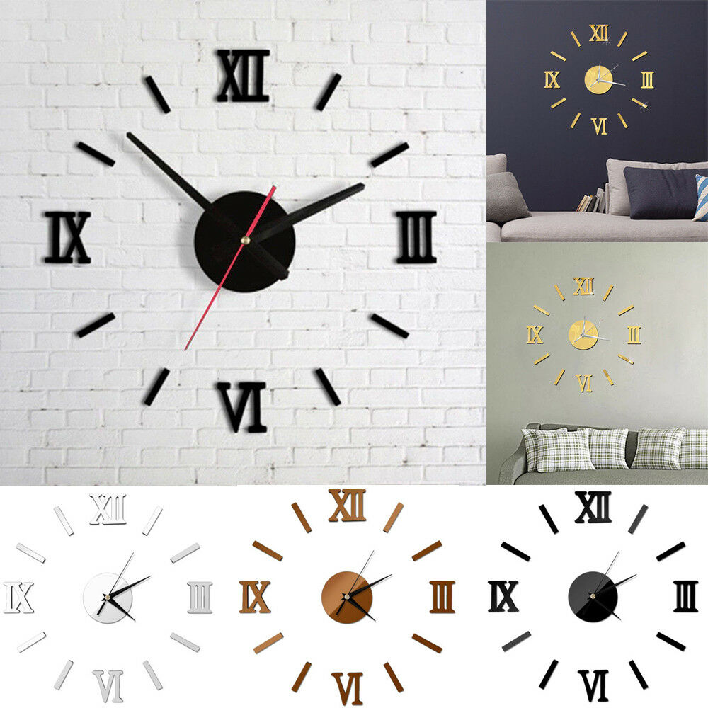 Modern DIY Large Wall Clock 3D Mirror Surface Sticker Home Decor Art Giant Wall Clock Watch With Roman Numerals Big Clock