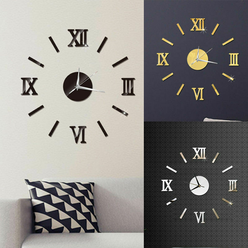 Modern DIY Large Wall Clock 3D Mirror Surface Sticker Home Decor Art Giant Wall Clock Watch With Roman Numerals Big Clock