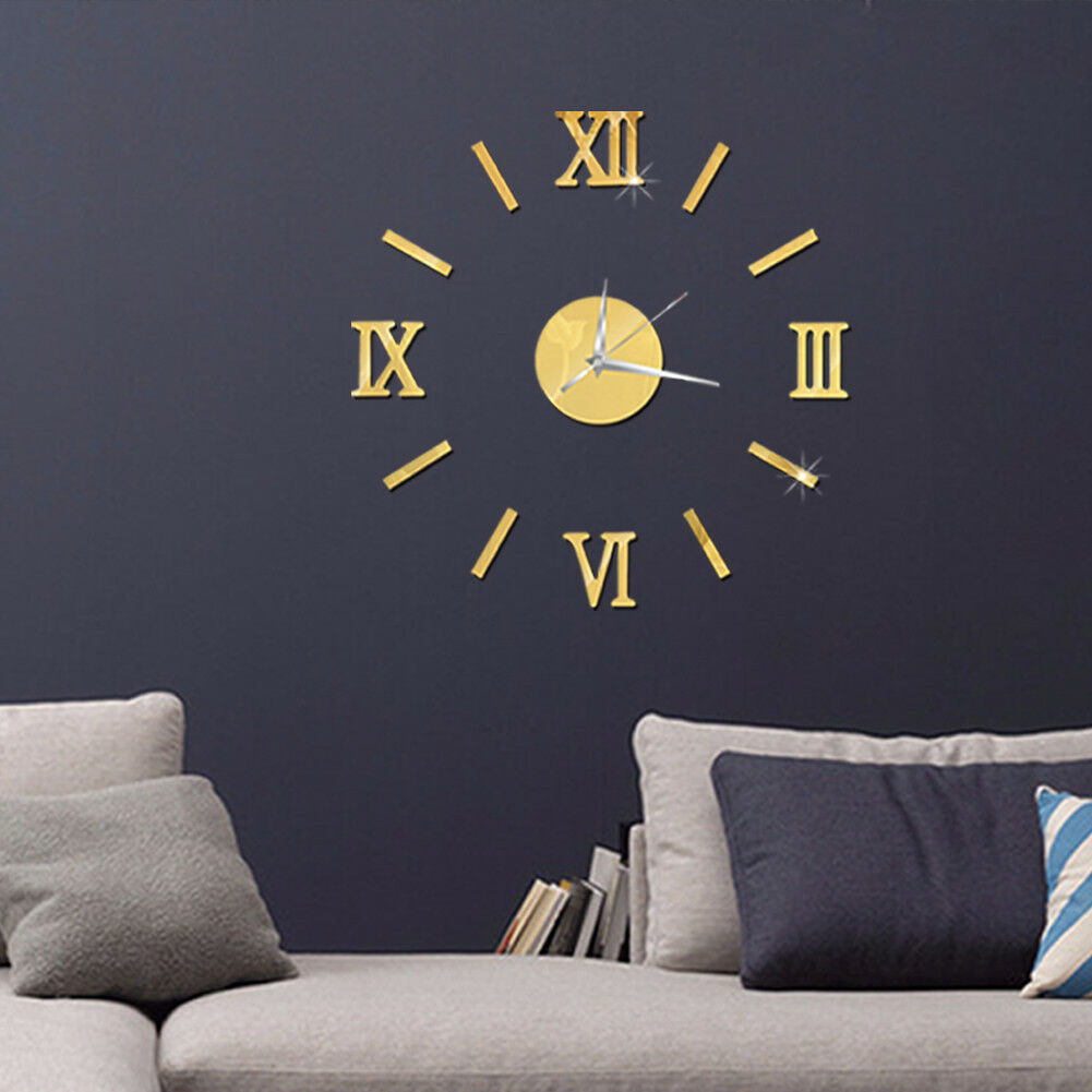 Modern DIY Large Wall Clock 3D Mirror Surface Sticker Home Decor Art Giant Wall Clock Watch With Roman Numerals Big Clock