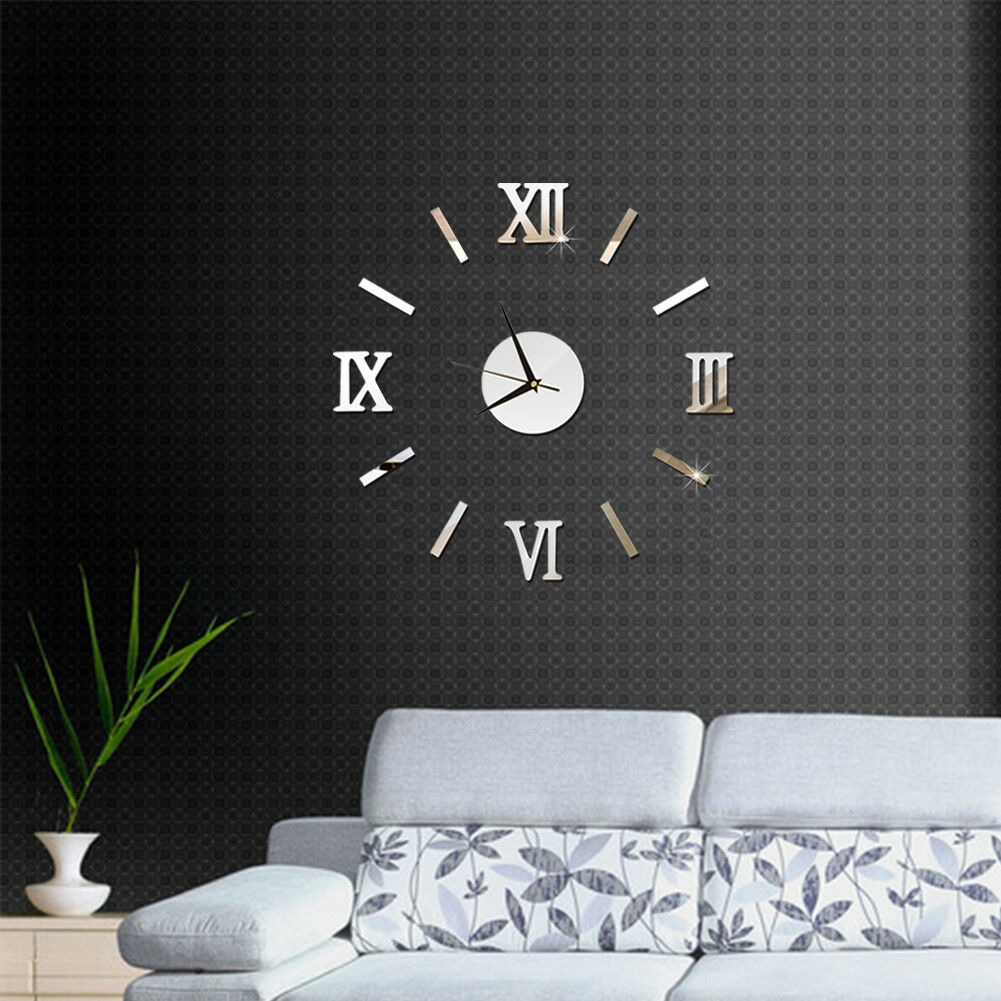 Modern DIY Large Wall Clock 3D Mirror Surface Sticker Home Decor Art Giant Wall Clock Watch With Roman Numerals Big Clock