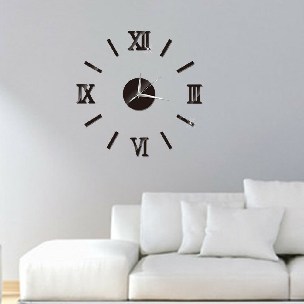 Modern DIY Large Wall Clock 3D Mirror Surface Sticker Home Decor Art Giant Wall Clock Watch With Roman Numerals Big Clock