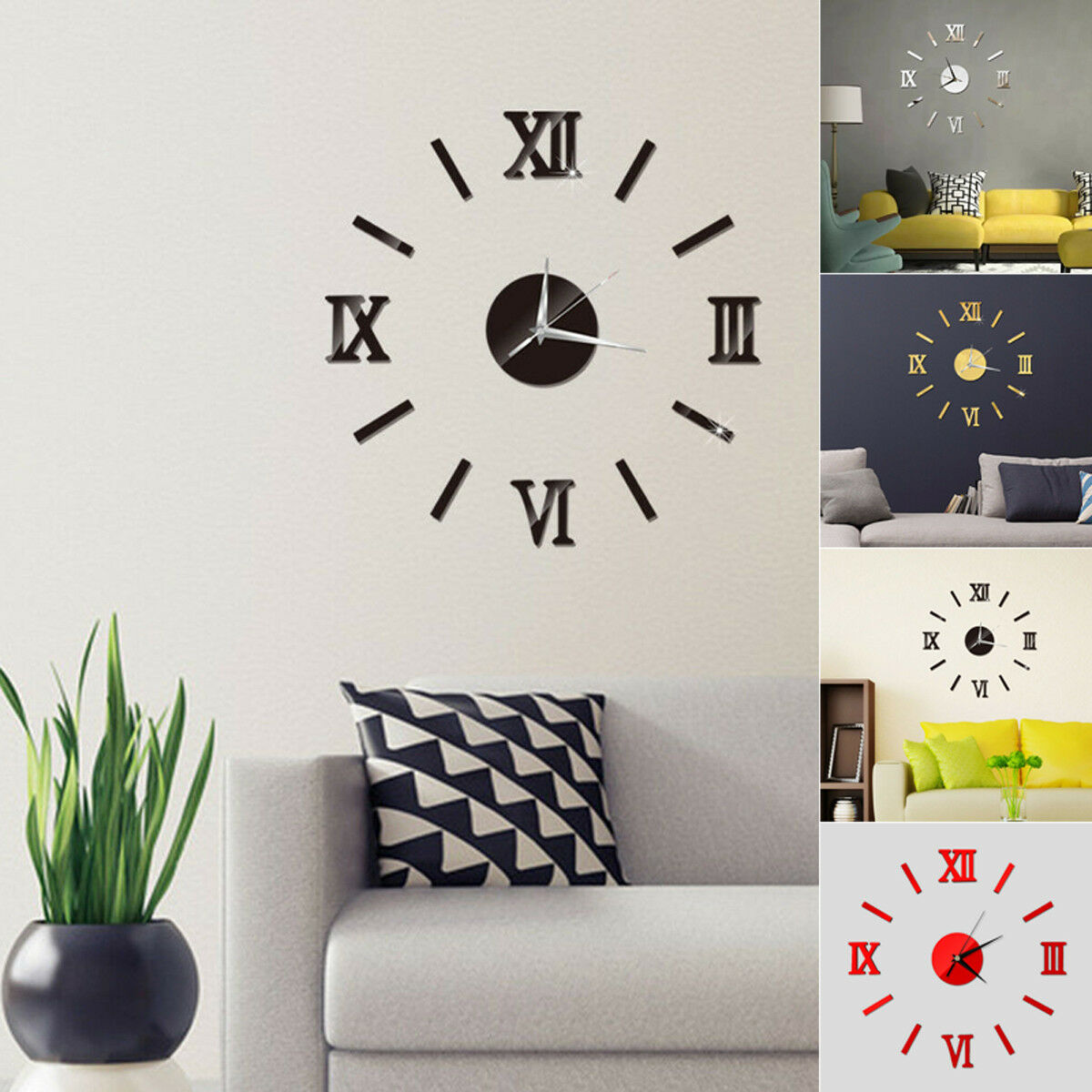 Modern DIY Large Wall Clock 3D Mirror Surface Sticker Home Decor Art Giant Wall Clock Watch With Roman Numerals Big Clock