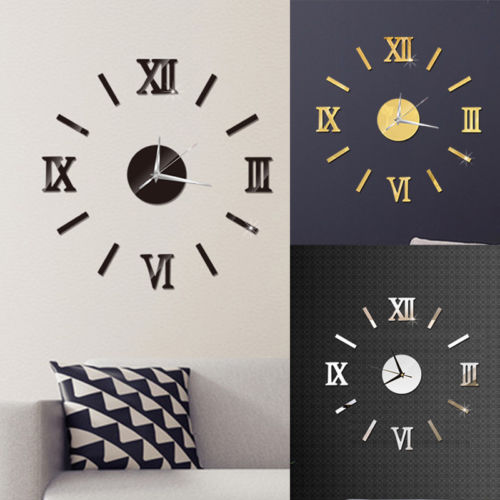 Wall Clock Pattern Luxury Large DIY 3D Decorative Wall Sticker Home Decor Clock Living Room Home Decoration Mirror Art Designer