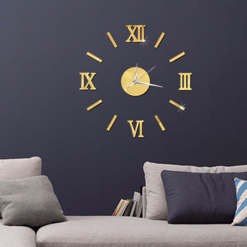 Wall Clock Pattern Luxury Large DIY 3D Decorative Wall Sticker Home Decor Clock Living Room Home Decoration Mirror Art Designer