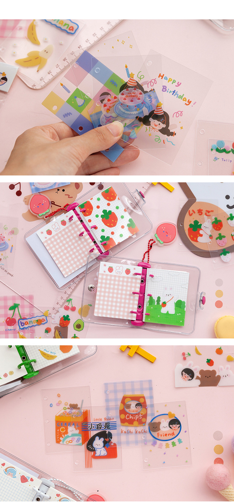 Life Fun Series 4pcs PVC Kawii 3-hole mini book separator Notebook Spiral Binder Index Page Dividers Diary Book Stationery