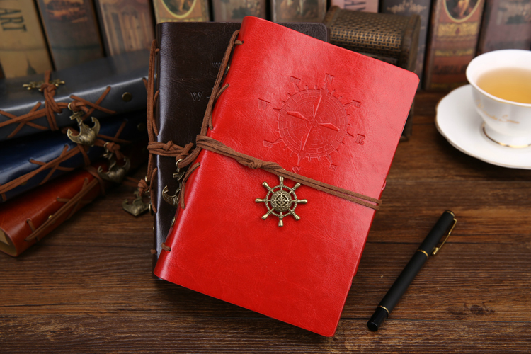 Retro Spiral Notebook Diary Notepad Vintage Pirate Anchors PU Leather Note Book Replaceable Stationery Gift Traveler Journal
