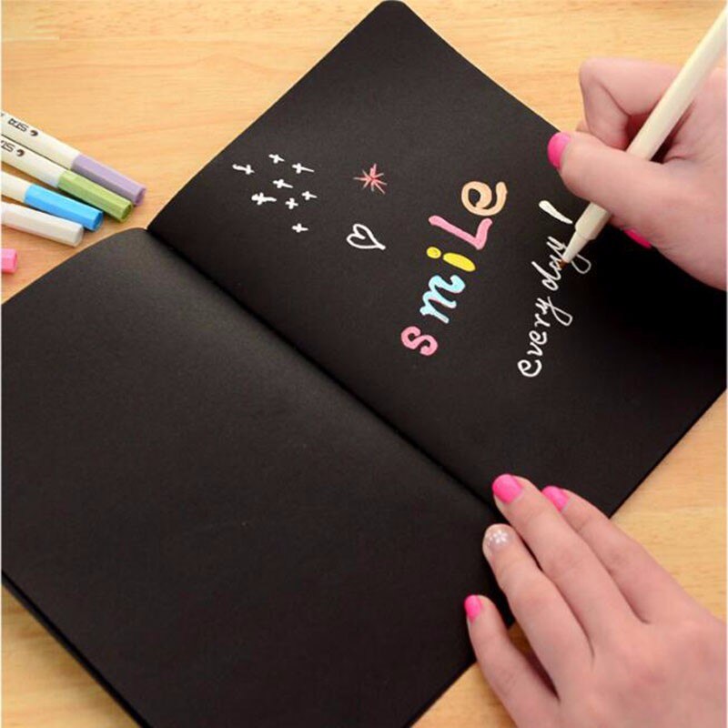 1pc Notebook Black Paper Diary Notebook 16K 32K 56K Sketch Pad Graffiti Painting Stationery Gift