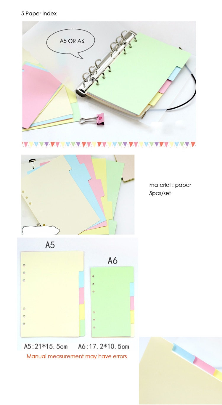 A5 A6 matte binder loose strap Loose Leaf Notebook Paper Planner Inner Page ring binder Stationery Gift Traveler Journal