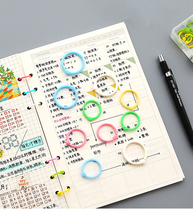 Creative Colored Easy Ring Paper Notebook Loose Leaf Binder Multi-function Circle Calendar Ring Keychain Key Ring Stationery
