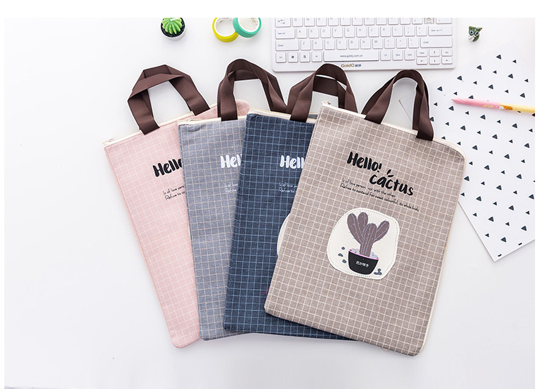 Creative Hand File Bag Canvas Simple Design Style Zipper Pencil Bags Girls Handbag Students Stationery Holder File Bag Data Bag