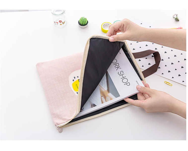 Creative Hand File Bag Canvas Simple Design Style Zipper Pencil Bags Girls Handbag Students Stationery Holder File Bag Data Bag