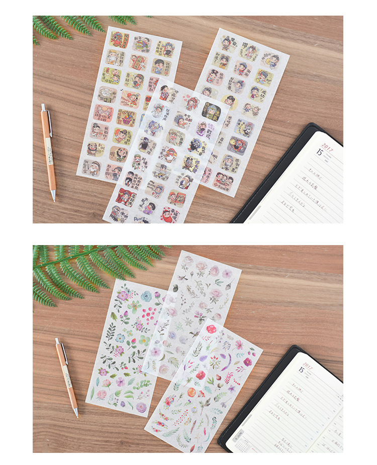 3pcs/bag Kawaii Cat Notebook Stickers Green Plant Dessert Decoration Adhesive Stickers Scrapbooking Diary DIY Album Stationery