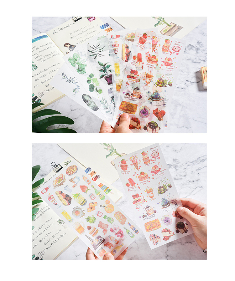 3pcs/bag Kawaii Cat Notebook Stickers Green Plant Dessert Decoration Adhesive Stickers Scrapbooking Diary DIY Album Stationery