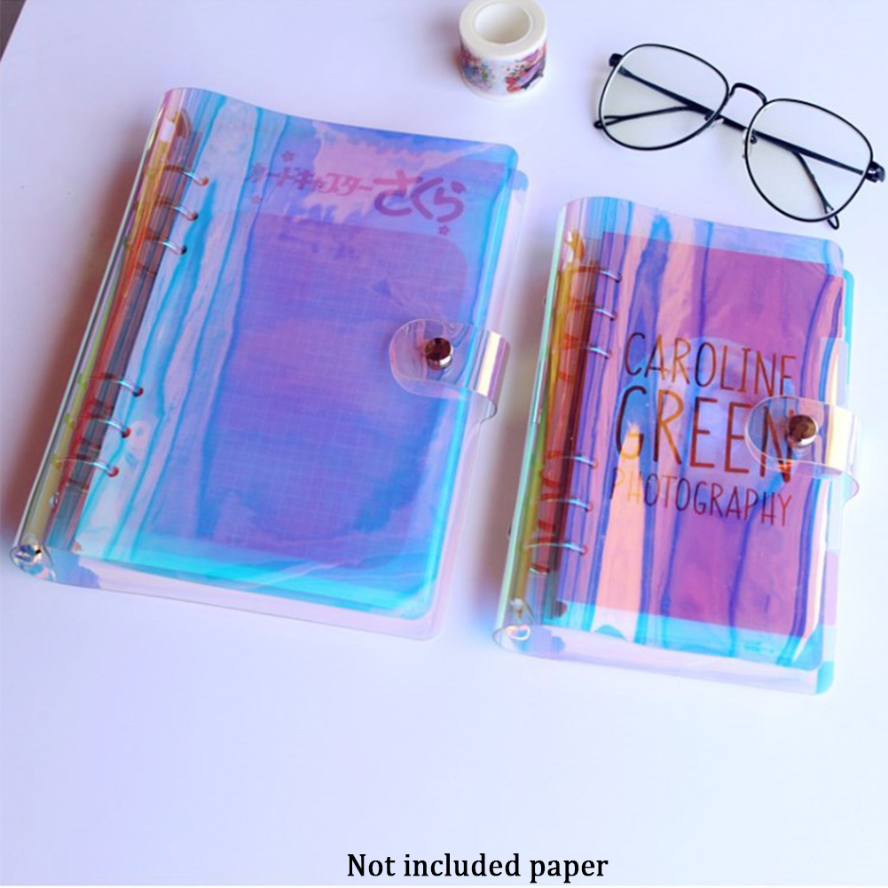 A5 A6 A7 Loose-Leaf Notebook School Office Planner Stationery Laser Cover Diary Notebook PVC Button Gift Glitter