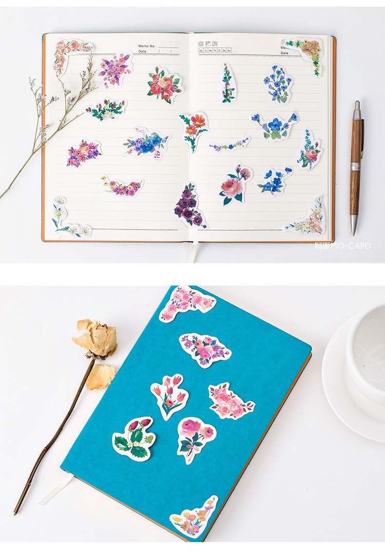 45PCS Lovely Flowers Become Poems Notebook Notepad Sticker Creative Shine Replaceable Sticker Stationery Gift Traveler Journal