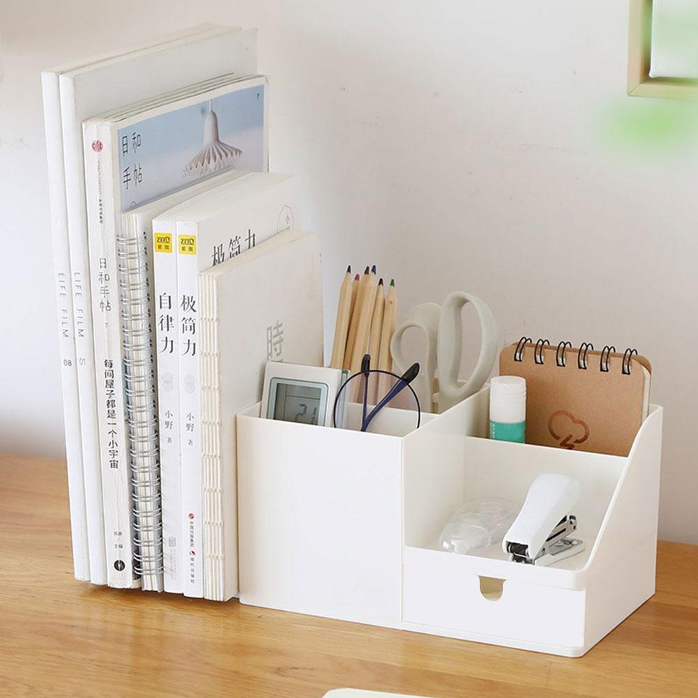Multifunctional Office Desk Organizer Desktop Stationery Storage Box Leather Pen Holder for Remote Control Cosmetics Container