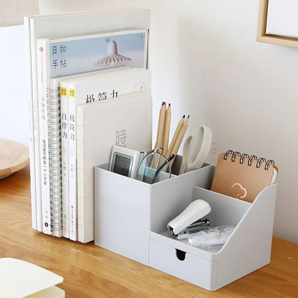 Multifunctional Office Desk Organizer Desktop Stationery Storage Box Leather Pen Holder for Remote Control Cosmetics Container