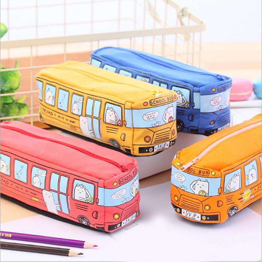 Korean Stationery Holder Pencil Case Simple Animal Pattern Pencil Bag Bus Shaped Pencilcase Office Student Supplies
