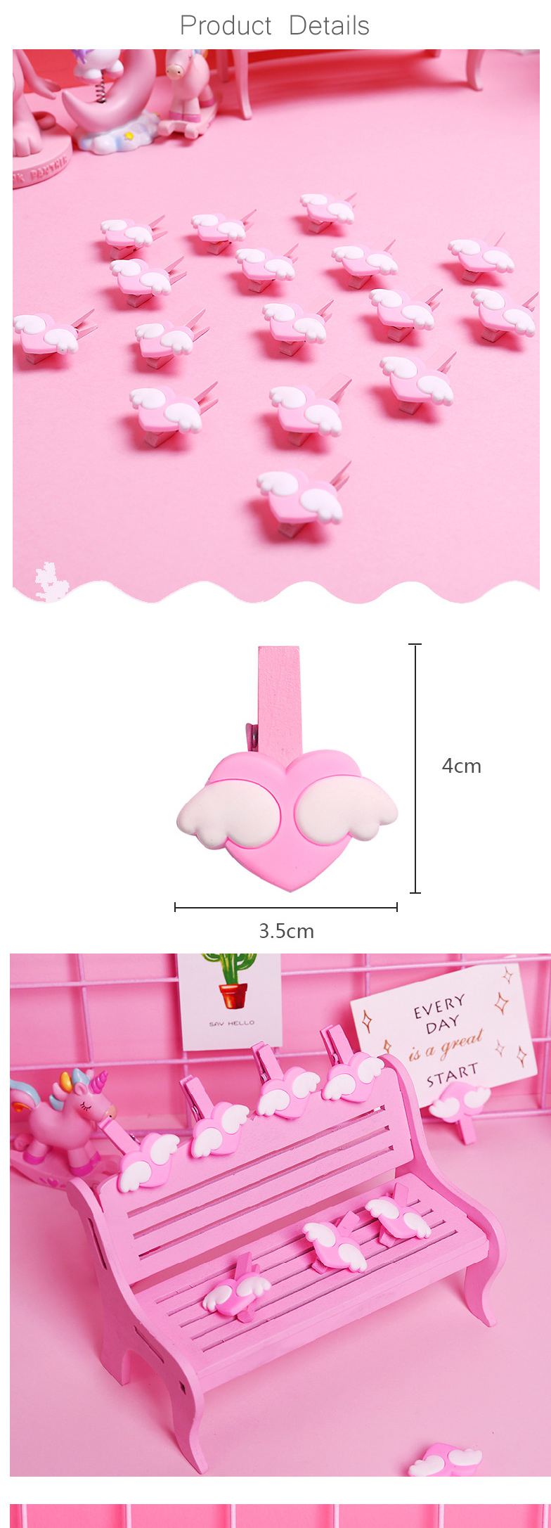 10Pcs Pink Love Shape Wooden Photo Binder Clip Note Folder Office School Supplies Stationery Binding Supplies Files Documents