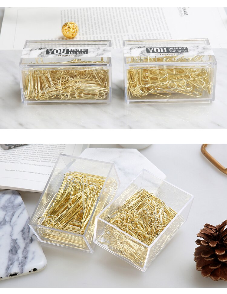 70pcs 50mm Metal Paper Clips U Type Gold Bookmark Clips in Clear Clip Holder the Office & School Supplies Stationery Accessories