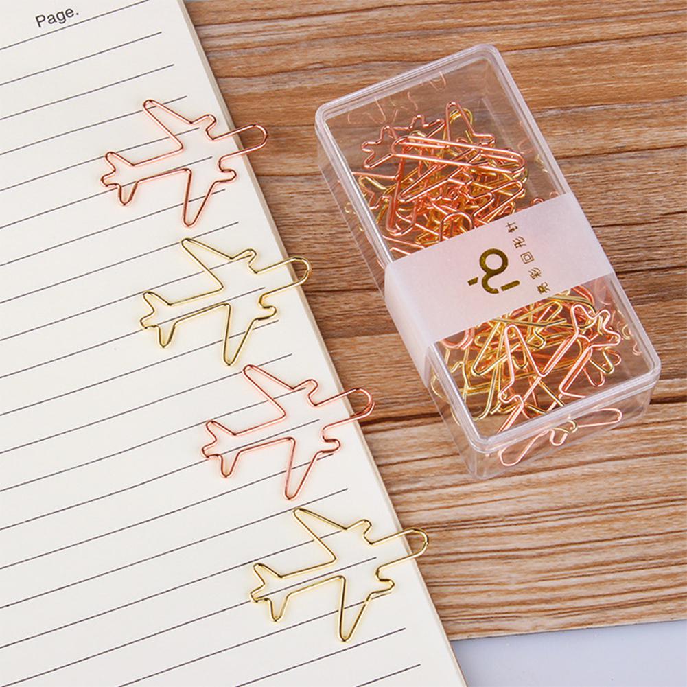 12pcs/lot golden airplane shape paper clip material escolar bookmarks for books stationery school supplies papelaria child r20